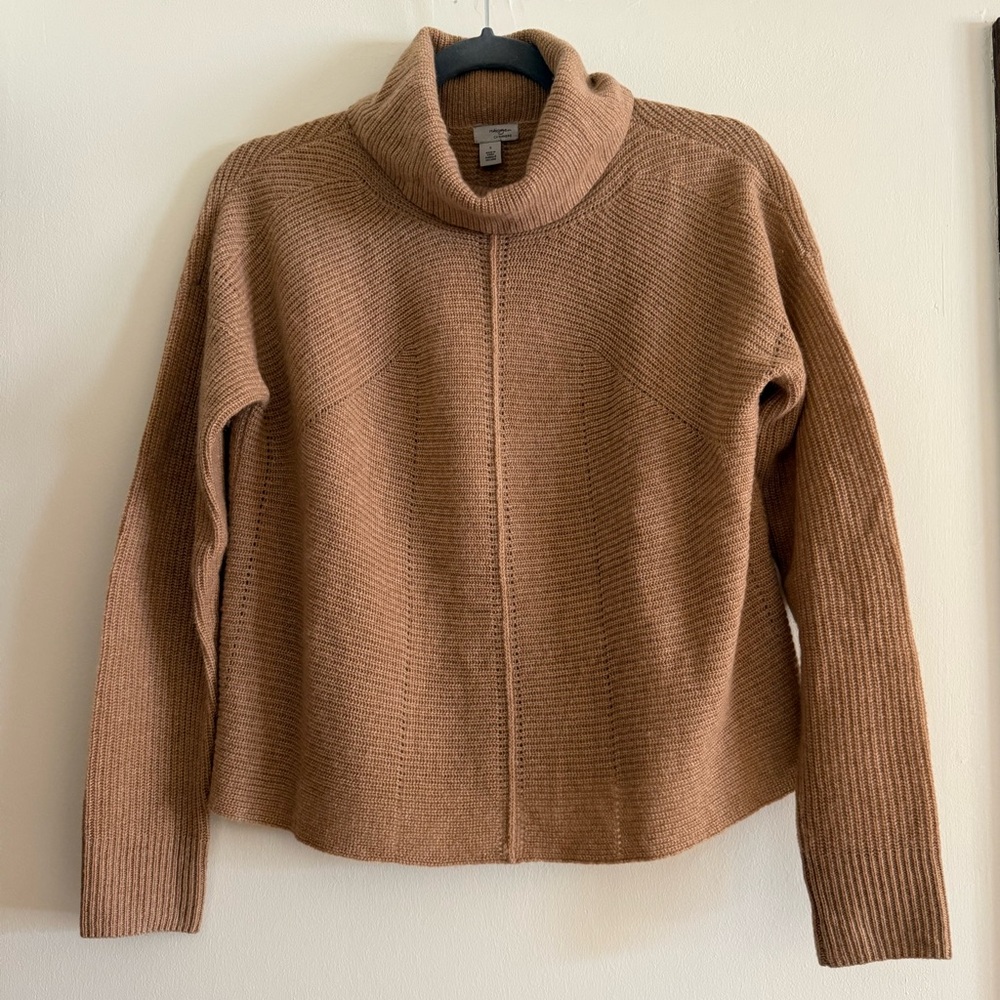 100% Cashmere Tan Turtleneck Ribbed Cropped Sweater Classic Minimalist Small